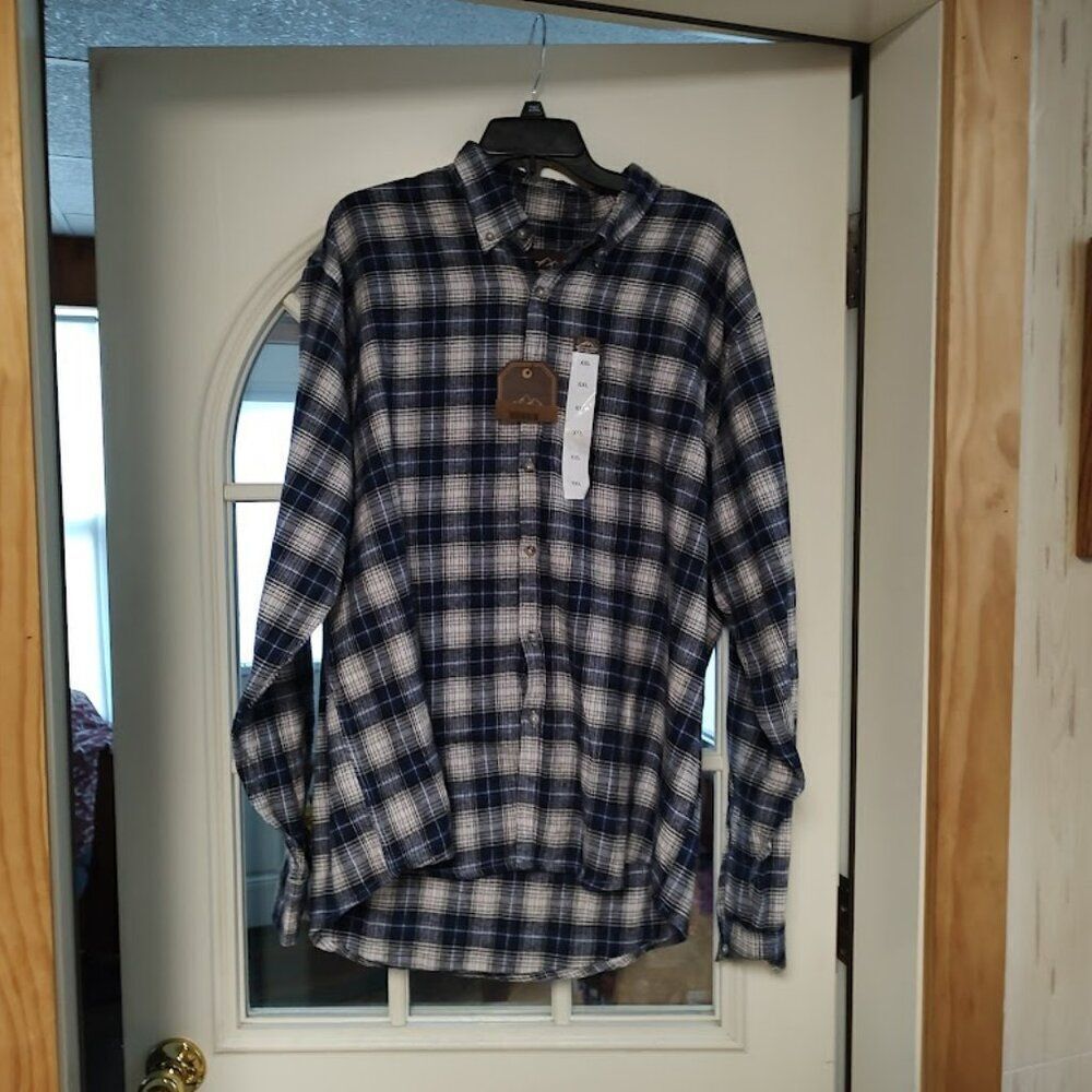 New Mountain Ridge Navy Blue Flannel Long Sleeve Button Down Shirt Men's 2XL